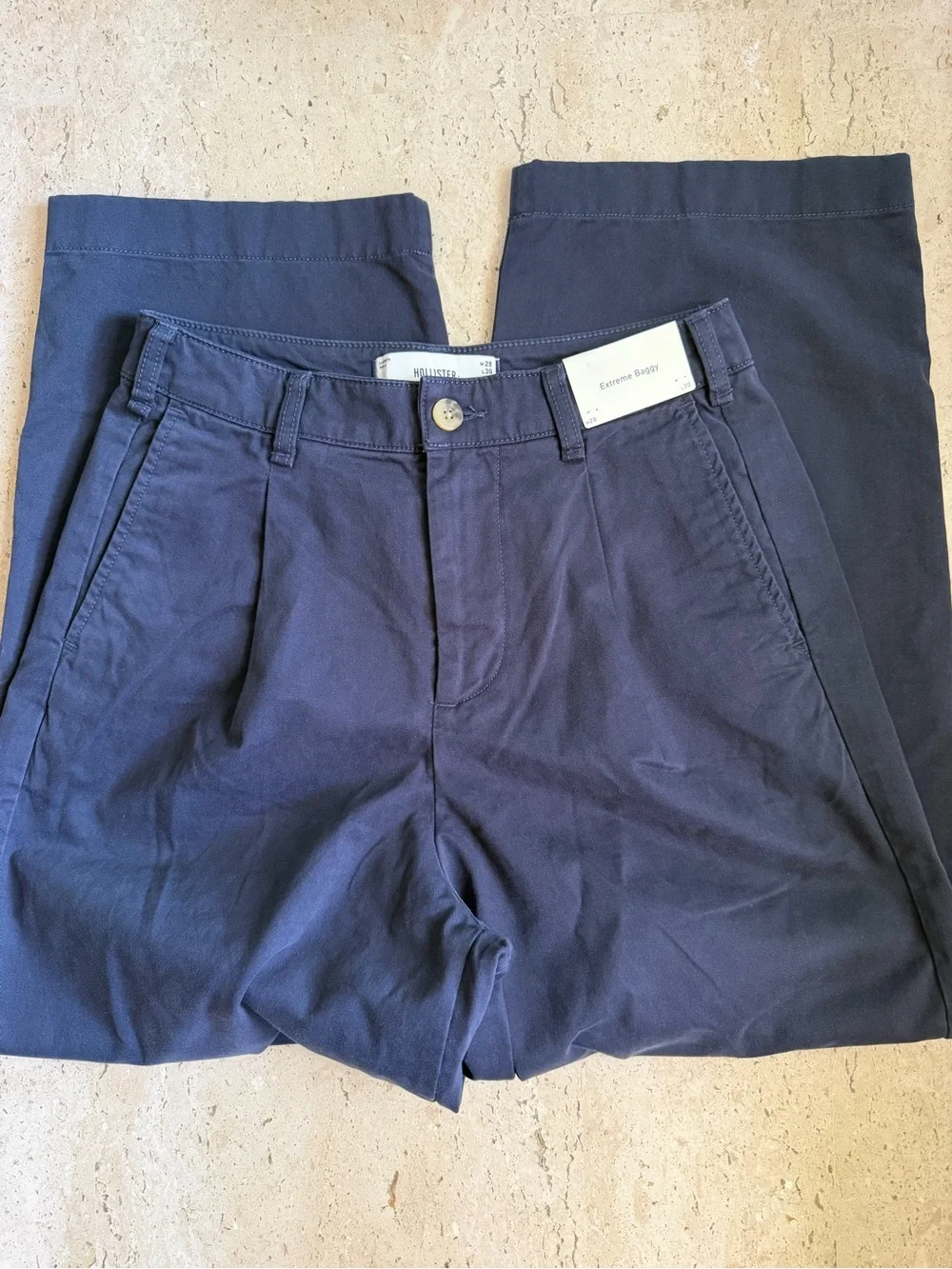 Hollister EXTREME BAGGY Pants Pleated Twill Chino Navy Blue Men’s Size 28X30
